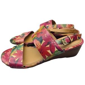 Patricia Nash Women's Sandals floral leather low wedge slingback Size 6.5 new